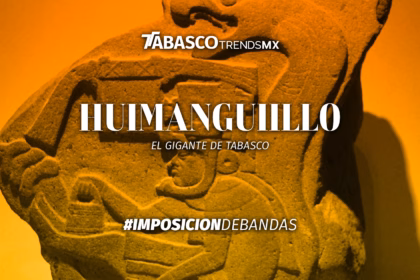 Marijose Rodríguez David, Embajadora De Huimanguillo 2026, Junto A Una Cabeza Olmeca. Imagen De La Revista Del Sureste Y Tabasco Trends Para La Feria Tabasco 2026.