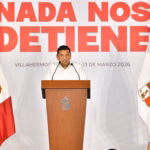 Gobernador Javier May Rodríguez rindiendo informe de resultados en Plaza de Armas, Tabasco 2026.