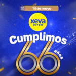 Infografía Conmemorativa Por El 66 Aniversario De La Estación De Radio Xeva 91.7 Fm. El Diseño Presenta Un Fondo Elegante Con Tonos Dorados Y Azules. En El Centro Destaca Un Número &Quot;66&Quot; De Gran Tamaño Con El Logotipo Circular De Xeva (91.7 Fm) Integrado. Incluye El Eslogan &Quot;De Am A Fm, De Analógico A Digital&Quot; Y El Texto &Quot;Cumplimos 66 Años Conectando Voces&Quot;. En La Parte Superior Se Observa Una Línea De Tiempo Estilizada Que Representa El Crecimiento De La Emisora Desde Su Fundación En 1960 Hasta Su Presencia Actual En Plataformas De Streaming.