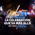 Un Collage Fotográfico Publicitario Con Un Fondo Oscuro Iluminado Por Luces De Fiesta Y Un Logotipo Central En Letras Blancas Y Azules Que Dice &Quot;Mis Xv By: Creatur La Celebración Que Va Más Allá De Una Fiesta&Quot;, Acompañado Del Sello Decorativo De &Quot;Tabasco Trends Mx&Quot;. En Los Costados Se Muestran Escenas Emotivas Del Evento: A La Izquierda, Un Hombre Con Traje Y Corbata Posa Sonriente Junto A Una Joven De Vestido Oscuro Y Tiara, Y Abajo Otra Joven Con Vestido Azul Pastel Baila El Vals Sosteniendo La Mano De Un Familiar; A La Derecha, Una Joven Con Vestido Rojo Brillante Y Corona Baila Sonriente Con Un Señor Mayor, Mientras Que Al Fondo Se Aprecia La Pista De Gala Con Múltiples Parejas Abrazadas Bailando Bajo Una Lluvia De Confeti.