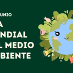 Iseño Gráfico Digital En Orientación Horizontal Con Fondo Verde Oscuro. A La Izquierda, Se Lee El Texto En Letras Blancas Y Sans-Serif: &Quot;5 De Junio Dia Mundial Del Medio Ambiente&Quot;. A La Derecha, Aparece Una Ilustración Del Planeta Tierra Con Un Estilo Tierno O Kawaii, Mostrando Un Rostro Sonriente Con Ojos Grandes Que Tienen Destellos En Forma De Corazón Y Mejillas Rosadas.