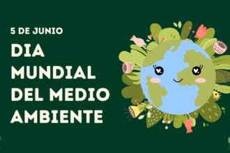 Iseño Gráfico Digital En Orientación Horizontal Con Fondo Verde Oscuro. A La Izquierda, Se Lee El Texto En Letras Blancas Y Sans-Serif: &Quot;5 De Junio Dia Mundial Del Medio Ambiente&Quot;. A La Derecha, Aparece Una Ilustración Del Planeta Tierra Con Un Estilo Tierno O Kawaii, Mostrando Un Rostro Sonriente Con Ojos Grandes Que Tienen Destellos En Forma De Corazón Y Mejillas Rosadas.