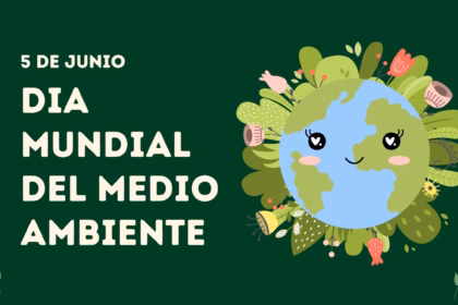 Iseño Gráfico Digital En Orientación Horizontal Con Fondo Verde Oscuro. A La Izquierda, Se Lee El Texto En Letras Blancas Y Sans-Serif: &Quot;5 De Junio Dia Mundial Del Medio Ambiente&Quot;. A La Derecha, Aparece Una Ilustración Del Planeta Tierra Con Un Estilo Tierno O Kawaii, Mostrando Un Rostro Sonriente Con Ojos Grandes Que Tienen Destellos En Forma De Corazón Y Mejillas Rosadas.