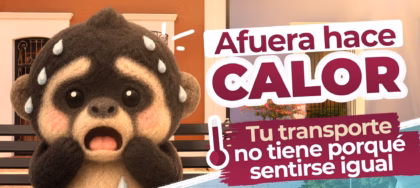 Infografía Digital Del Programa Operativo Refréscate Choco Dividida En Dos Secciones Diagonales. En La Parte Superior, Sobre Un Fondo Urbano Cálido, Aparece La Ilustración De Un Pequeño Mono Saraguato De Peluche Con Expresión De Fatiga Y Gotas De Sudor Cayendo De Su Cabeza; Al Lado, Un Termómetro Digital Acompaña El Texto &Quot;Afuera Hace Calor — Tu Transporte No Tiene Por Qué Sentirse Igual&Quot;. En La Sección Inferior Derecha, Se Observa La Perspectiva Desde El Interior Fresco De Un Automóvil Climatizado Hacia Una Avenida Con Tráfico; A La Izquierda, Destaca Un Icono De Copo De Nieve Junto A La Frase En Letras Grandes &Quot;¡Prende El Clima!&Quot;.