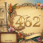 Un Montaje Artístico Horizontal Dividido En Dos Partes Principales, Que Celebra El 462 Aniversario De Villahermosa, México. En El Lado Izquierdo, Una Ilustración Histórica Sepia Detallada Muestra Una Escena Del Mercado Del Siglo Xix Frente Al Antiguo Edificio Del Palacio De Gobierno Y Un Obelisco, Junto Al Río Grijalva. En El Lado Derecho, Una Fotografía Moderna A Todo Color Muestra El Horizonte De La Ciudad Actual Con Puentes Modernos Sobre El Río, La Catedral Del Señor De Tabasco Y Una Cabeza Colosal Olmeca. El Centro Está Dominado Por Un Gran Pergamino Ornamental Sobre El Que Aparecen En Números Dorados El '462' Y Debajo, En Un Recuadro Enmarcado, Las Fechas '1564-2026'. El Montaje Está Decorado Con Exuberante Flora Tropical, Como Flores De Heliconia Y Orquídeas De Tabasco, Y Una Guirnalda De Banderas De Fiesta.