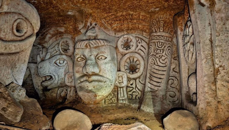 Esculturas Monumentales Talladas En Arcilla Dentro Del Museo De Arte Subterráneo Rafael León En Villahermosa, Inspiradas En Las Culturas Maya, Olmeca Y Mexica, Forman Parte De La Obra Conocida Como La Locura Divina.