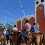 Participantes A Caballo Recorren El Frente De Una Iglesia Durante Una Cabalgata Como Patrimonio Cultural Intangible De Tabasco, En Una Celebración Tradicional Que Preserva Las Costumbres Y La Identidad Del Estado.