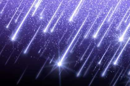 Ilustración Del Cielo Nocturno Con Destellos Brillantes Simulando La Lluvia De Estrellas Perseidas 2026 Sobre Un Fondo Violeta.