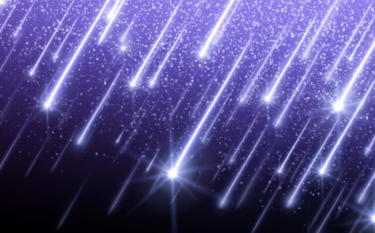 Ilustración Del Cielo Nocturno Con Destellos Brillantes Simulando La Lluvia De Estrellas Perseidas 2026 Sobre Un Fondo Violeta.