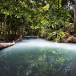 Paisaje De Un Río De Aguas Turquesas Rodeado De Frondosa Vegetación Selvática, Ideal Entre Los Destinos Naturales En Tabasco Para Refrescarte.