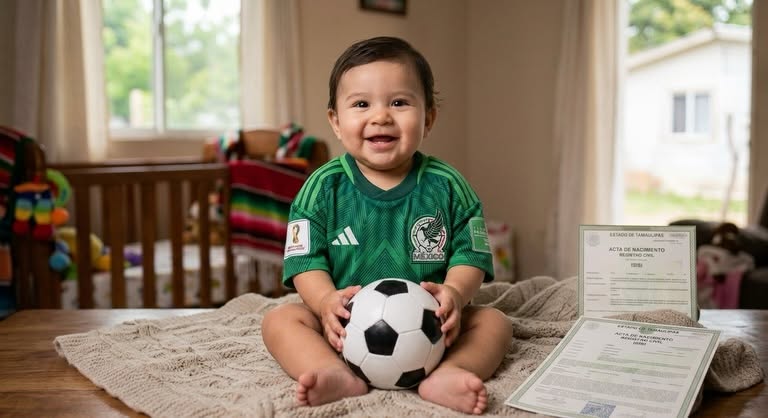 De La Afición Al Acta De Nacimiento: Registran A Bebé Con El Nombre &Quot;Isisi&Quot; En Honor Al Lema Mundialista &Quot;¿Y Si Sí?&Quot; 73 Bebé Isisi Vistiendo La Camiseta Verde De La Selección Mexicana Mientras Sostiene Un Balón Junto A Su Acta De Nacimiento.
