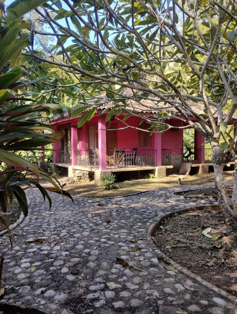 Descubre Tacotalpa: Tu Próxima Escapada De Fin De Semana En Cabañas Junto Al Río Tu Próxima Escapada De Fin De Semana En Cabañas De Color Rosado Rodeadas De Exuberante Vegetación Y Un Sendero Empedrado En La Selva.